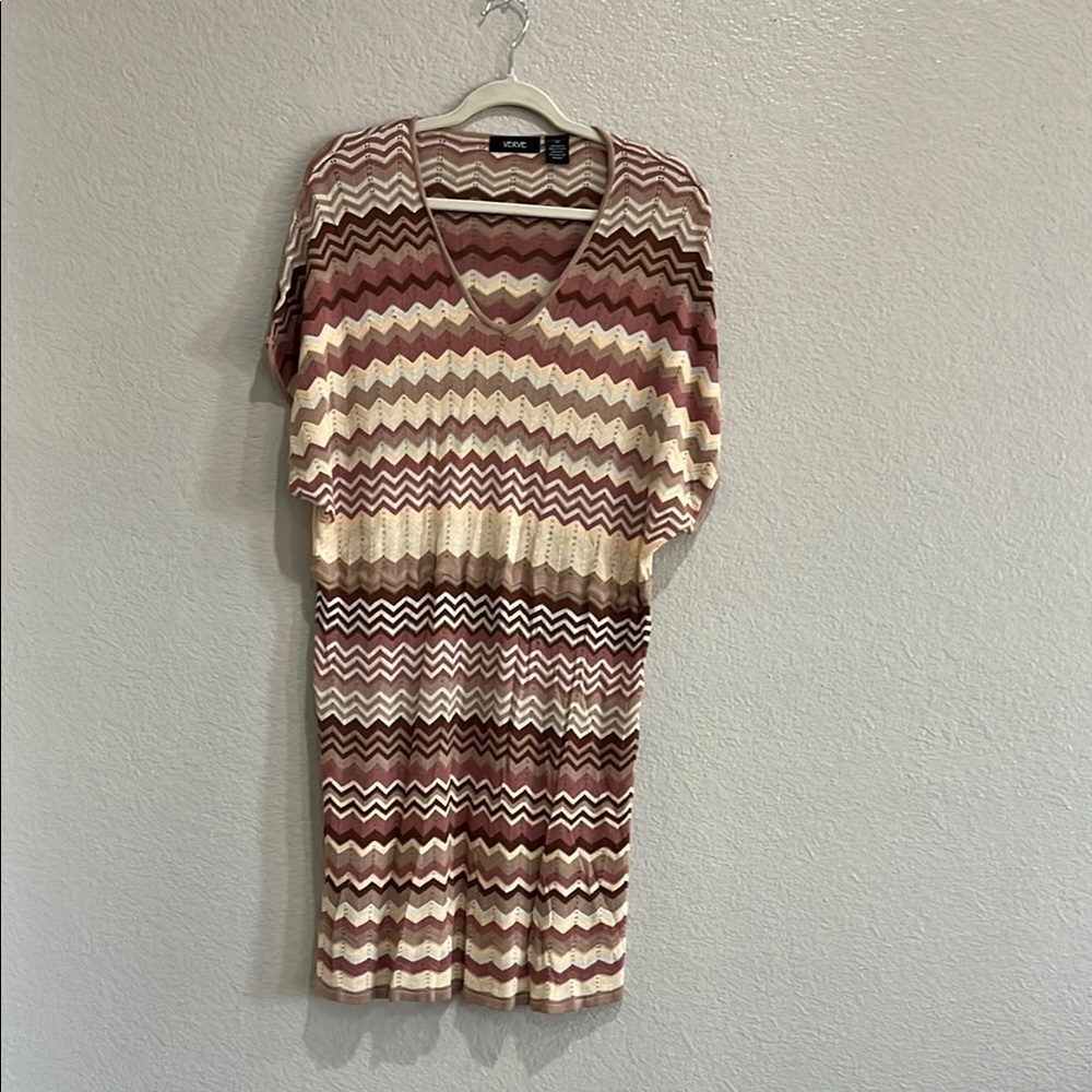 Verve Sweater Dress Black Chevron Print Midi Size 2X Brown Tan Pink TC0035